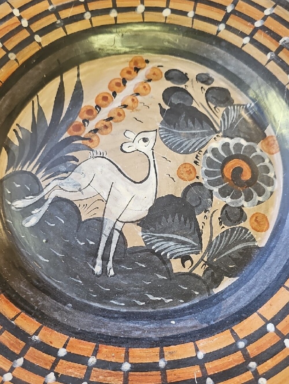 Hand-Painted Decorative Ceramic Plate in Black and Terracotta - Picture 3 of 6